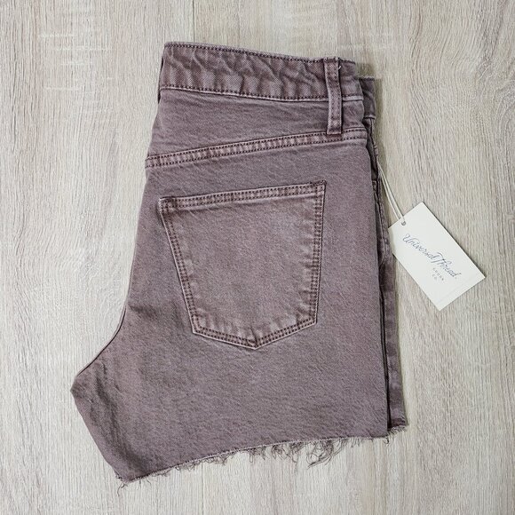 Purple/Brown Midi Denim Cutoff Shorts - Picture 3 of 6